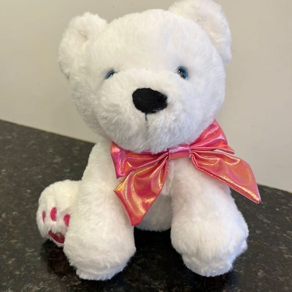 Animal Adventure 2022 Polar Bear with pink Bow. Pink Paws. Size 8” - Picture 1 of 7